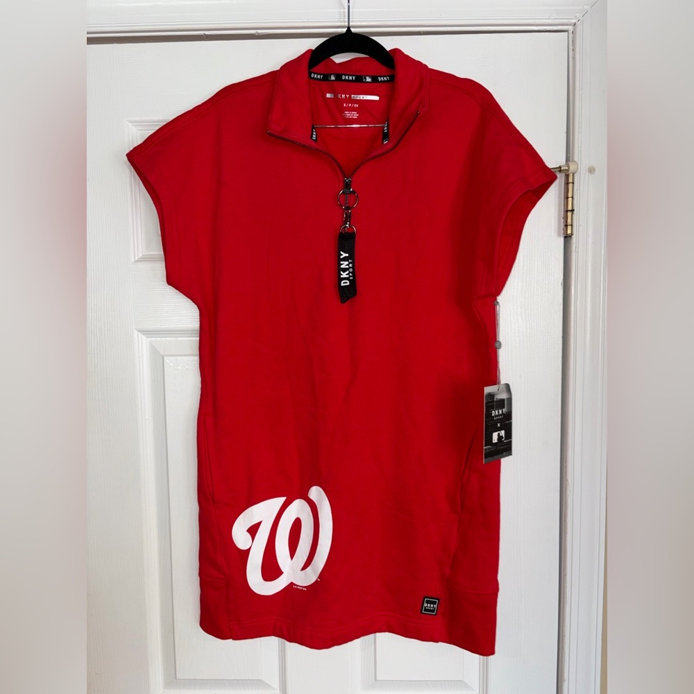 NEW Washington Nationals DKNY Sport Women's Red Donna Half-Zip Dress SMALL